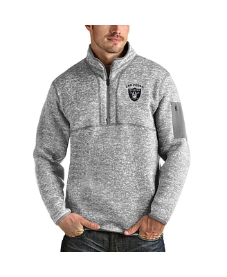Antigua Men's Heather Gray Las Vegas Raiders Fortune Quarter-Zip Pullover Jacket