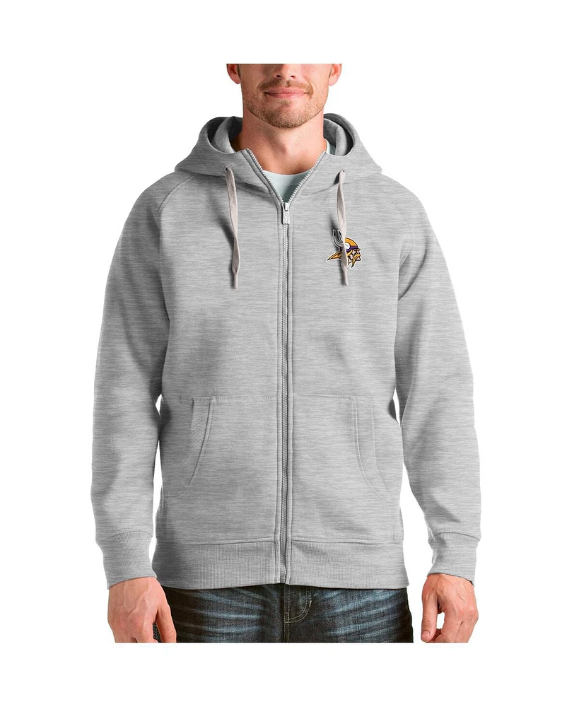 Antigua Men's Heather Gray Minnesota Vikings Victory Full-Zip Hoodie