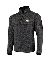 Antigua Men's Heather Black Green Bay Packers Fortune Quarter-Zip Pullover Jacket