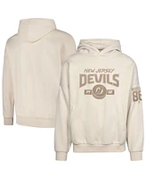 Levelwear Men's Jack Hughes Khaki New Jersey Devils Oversized Contact Name Number Pullover Hoodie