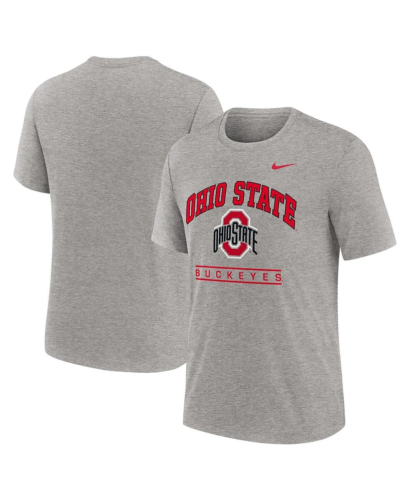 Nike Men's Heather Gray Ohio State Buckeyes Arch Over Logo Tri-Blend T-Shirt