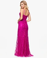Blondie Nites Juniors' Glitter Mesh Corset Gown