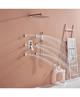 Boyel Living Brushed Nickel Wall Mount Thermostatic Rain Shower System with Handheld Side Body Jets and Digital Display