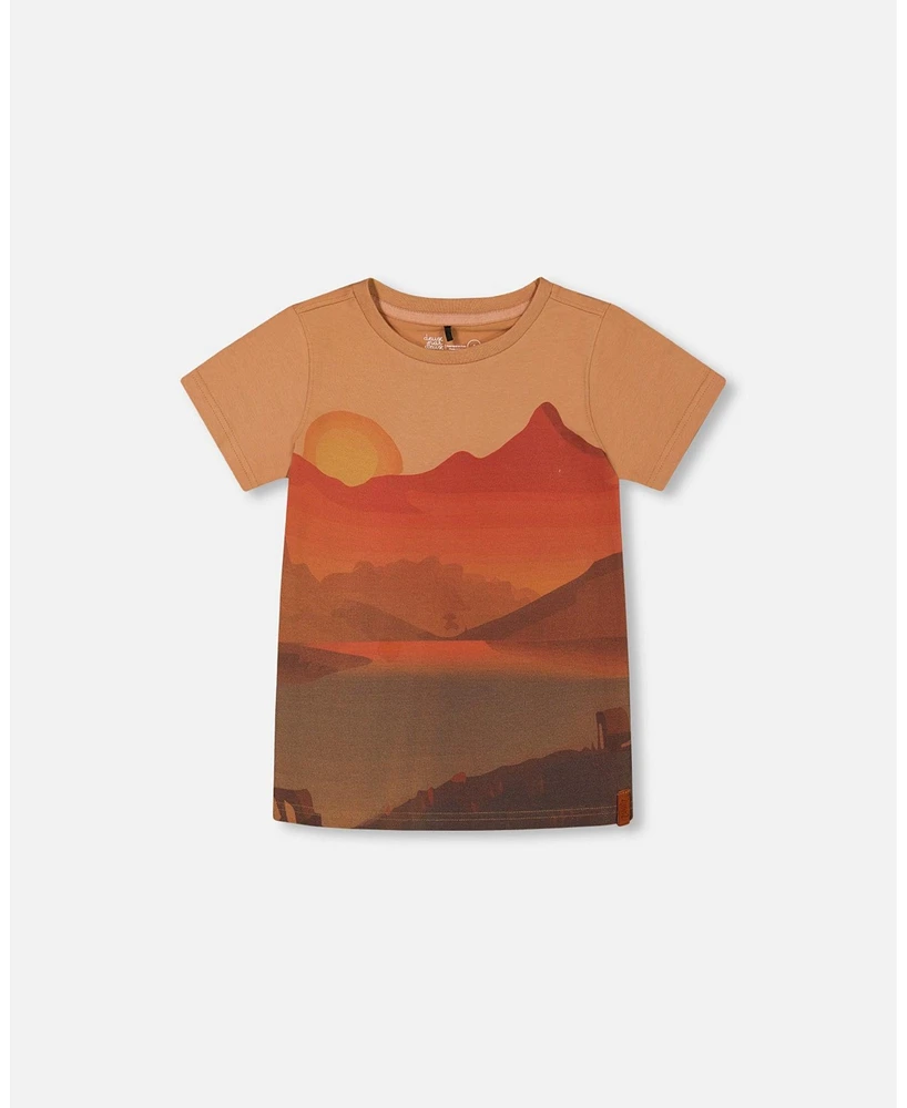 Deux par Toddler Boys Printed Organic Cotton Tee Orange Sunset - Toddler|Child