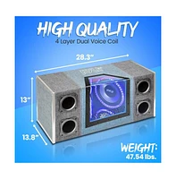 Pyle Dual Subwoofer Box System, 10'' Vented Enclosure, 1000W Max, Led Lights