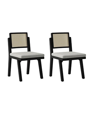 Hulala Home Bert Modern Dining Chair with Woven Rattan Backrest and Solid Wood Legs