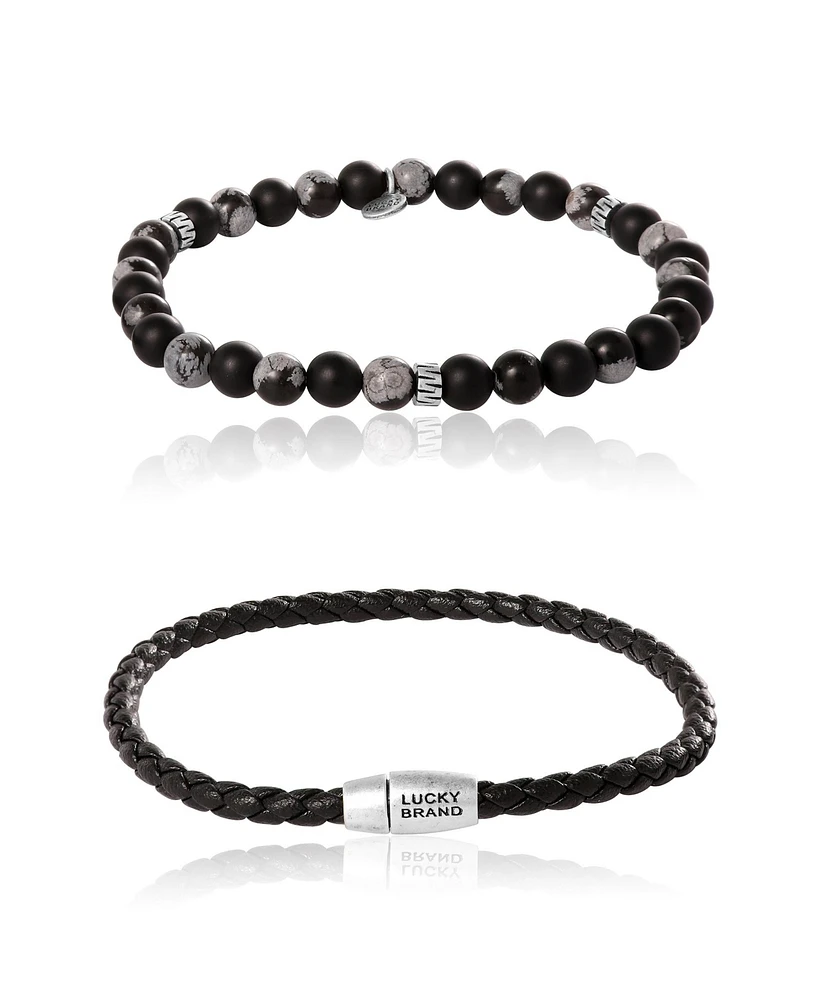 Lucky Brand Matte Black Onyx, Snowflake Obsidian Stretch Bead & Magnetic Cord Bracelet Set - 2 Piece