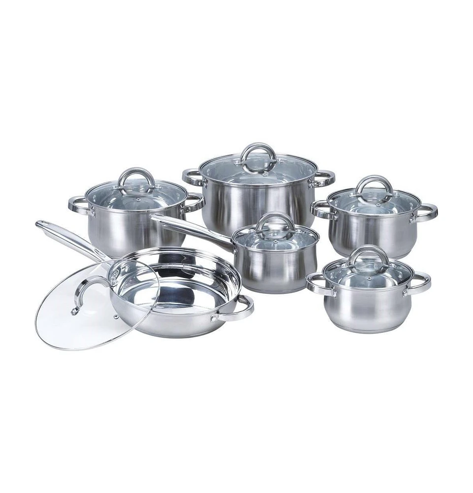 Slickblue 12-Piece Stainless Steel Cookware Set with Casseroles Frying Pan and Saucepan