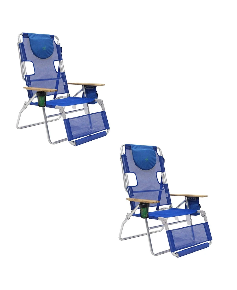 Ostrich 3-n-1 Altitude Outdoor Lounge Reclining 16" Tall Chair, Blue (2 Pack)