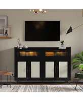 gaomon Sideboard Buffet Cabinet With Power Outlet & Led Light