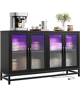 gaomon Wood Accent Kitchen Coffee Bar Cabinet with 4 Doors and Adjustable Shelves