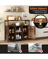 Gouun Buffet Cabinet Industrial Sideboard Storage Cabinet with Push-to-Open Slatted Door and 3 Adjustable Shelves