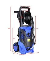 Mecale 3000PSI Electric Pressure Washer, Portable High Power Washer w/ 5 Nozzles, Hose Reel, Soap Bottle, 2 Gpm 2000W (Blue)