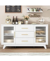 gaomon Coffer Bar Cabinet with 2 Fluted Glass Doors