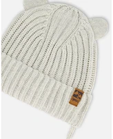 Deux par Deux Baby Unisex Baby Knit Hat With Strings Off-White - Infant