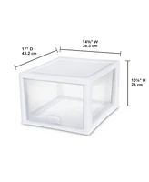 Sterilite 27 Quart Clear & White Plastic Storage Bin with One Drawer