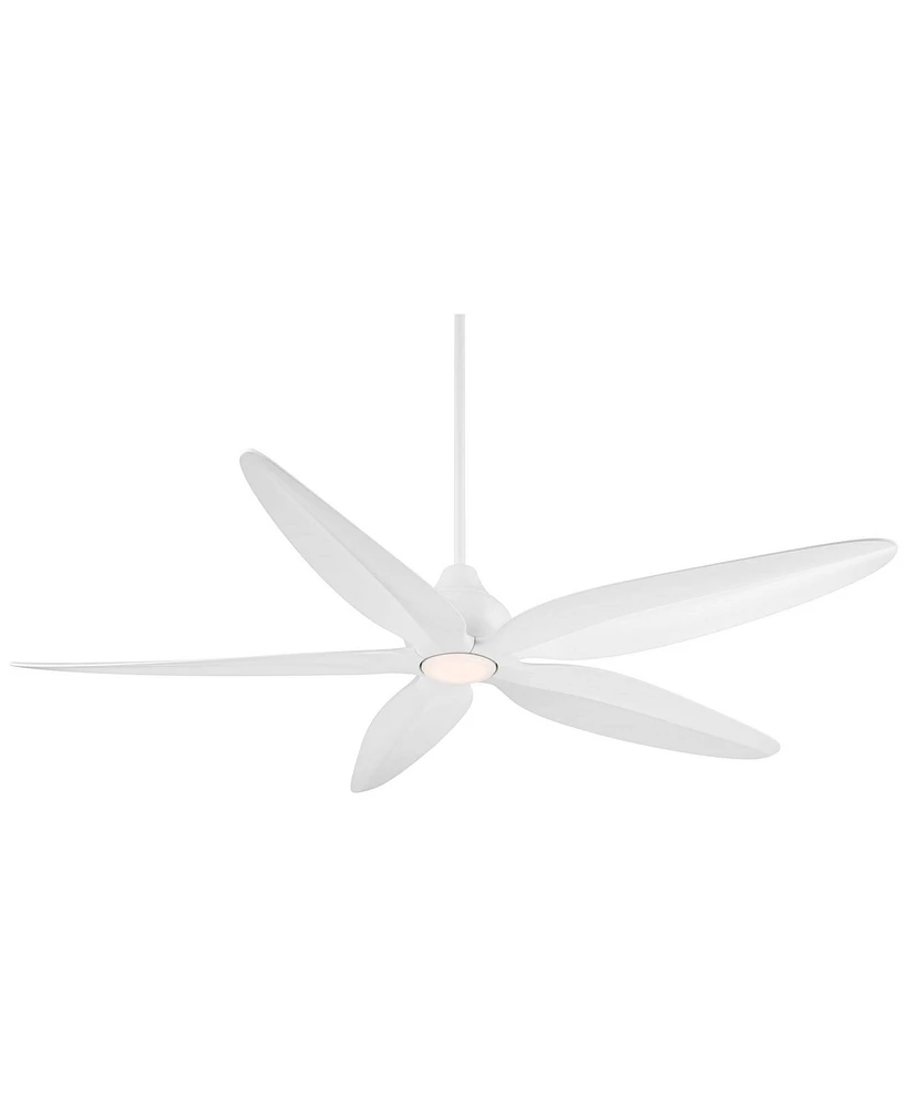 Casa Vieja 60" Lotus Bay Modern Indoor Outdoor Ceiling Fan 5 Blade Led Light Remote Control Matte White Finish Blades Bedroom Patio Living Room Kitche