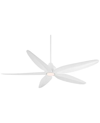 Casa Vieja 60" Lotus Bay Modern Indoor Outdoor Ceiling Fan 5 Blade Led Light Remote Control Matte White Finish Blades Bedroom Patio Living Room Kitche