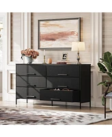 Wlive Wide Fabric Dresser 6 Drawer Tv Stand for 68" Dressers Bedroom Furniture Large Storage Tower Unit with Bins Bedroo