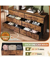 Wlive Wide Fabric Dresser 6 Drawer Tv Stand for 68" Dressers Bedroom Furniture Large Storage Tower Unit with Bins Bedroo