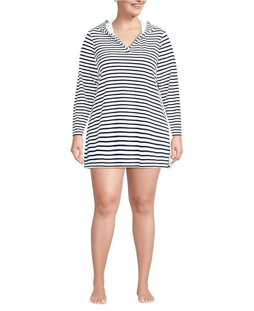 Lands' End Plus Terry Hooded Mini Swim Cover-up Dress