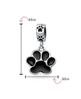 Bling Jewelry Bff Pet Lover Black Dog Cat Paw Print Dangle Charm Bead for European Bracelet