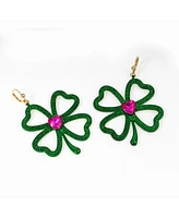 Betsey Johnson Faux Stone Shamrock Roll Statement Drop Earrings