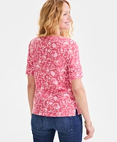 Style & Co Women's Printed Boat-Neck Elbow-Sleeve Top, Exclusively at Macy's