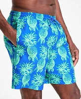 Club Room Men's Pineapple Palm Print Drawstring 7" Swim Trunks, Exclusively at Macy's