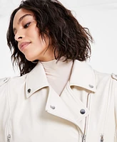 Bar Iii Women's Faux-Leather Long-Sleeve Moto Jacket, Exclusively at Macy's