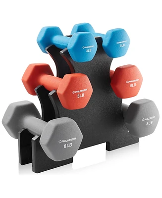 Philosophy Gym Neoprene Dumbbell Hand Weights with Stand, 32 lbs (3 lb, 5 lb, 8 lb Pairs)