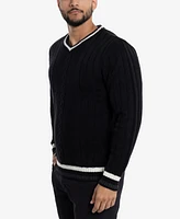 X-Ray Men's Cable Knit Tipped V-Neck Sweater