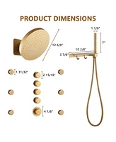 4 Functions Diy Shower Faucet Set Free Combination Main Body Ceiling Rain Shower Head with Handheld Shower and Side Body Jets, Matte Black