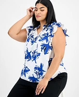 Anne Klein Plus Double Ruffle Tie-Front Blouse