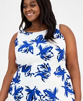 Anne Klein Plus Floral-Print Linen-Blend Fit & Flare Dress