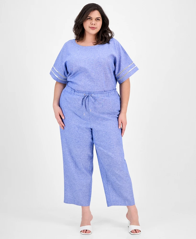 Anne Klein Plus Wide-Leg High-Rise Pants
