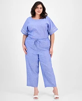 Anne Klein Plus Wide-Leg High-Rise Pants