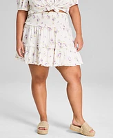 And Now This Plus Smocked-Waist Floral-Print Mini Skirt, Exclusively at Macy's