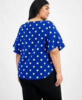 Anne Klein Plus Printed Flutter-Sleeve Blouse
