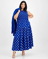 Anne Klein Plus Smocked-Bodice Tiered Dress