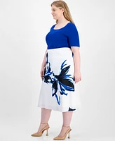 Anne Klein Plus Size Flared Printed Skirt