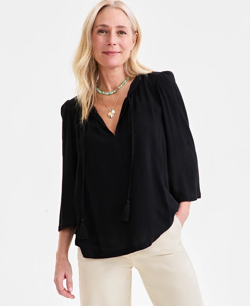 Style & Co Women's Split-Neck 3/4-Sleeve Top, Exclusively at Macy's