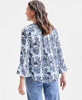 Style & Co Women's Printed Pintuck Ruffle Sleeve Top, Exclusively at Macy's