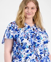 Ak Anne Klein Plus Printed Flutter-Sleeve Top