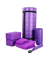 BalanceFrom Fitness 7 Piece Yoga Set with Mat, Stretch Strap, & Knee Pad, Purple