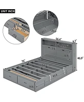 Boyel Living Wood Full Hydraulic Platform Bed with Storage Led Headboard, Charging Station and 2 Drawers