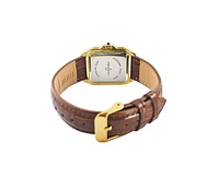 Peugeot Women's 14K Gold-Plated 32mm Tank Shape Brown Leather Strap Watch