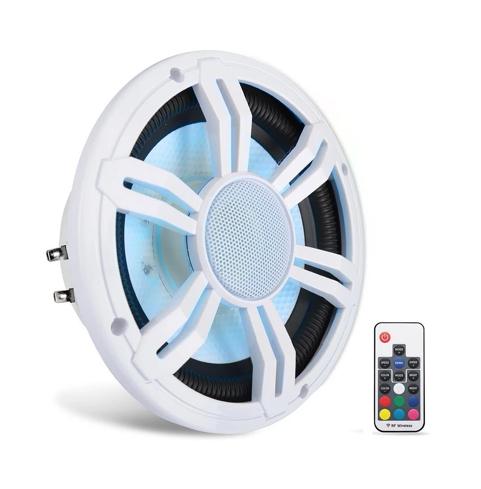 Pyle 6.5'' Slim Waterproof Subwoofer, 150W, Rgb Lights, Remote Control, White