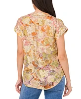 Vince Camuto Women's Floral Metallic Split-Neck Cap-Sleeve Top