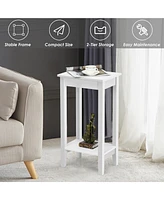 Gymax 2-Tier Nightstand End Side Table Coffee Wooden Legs Bedroom White
